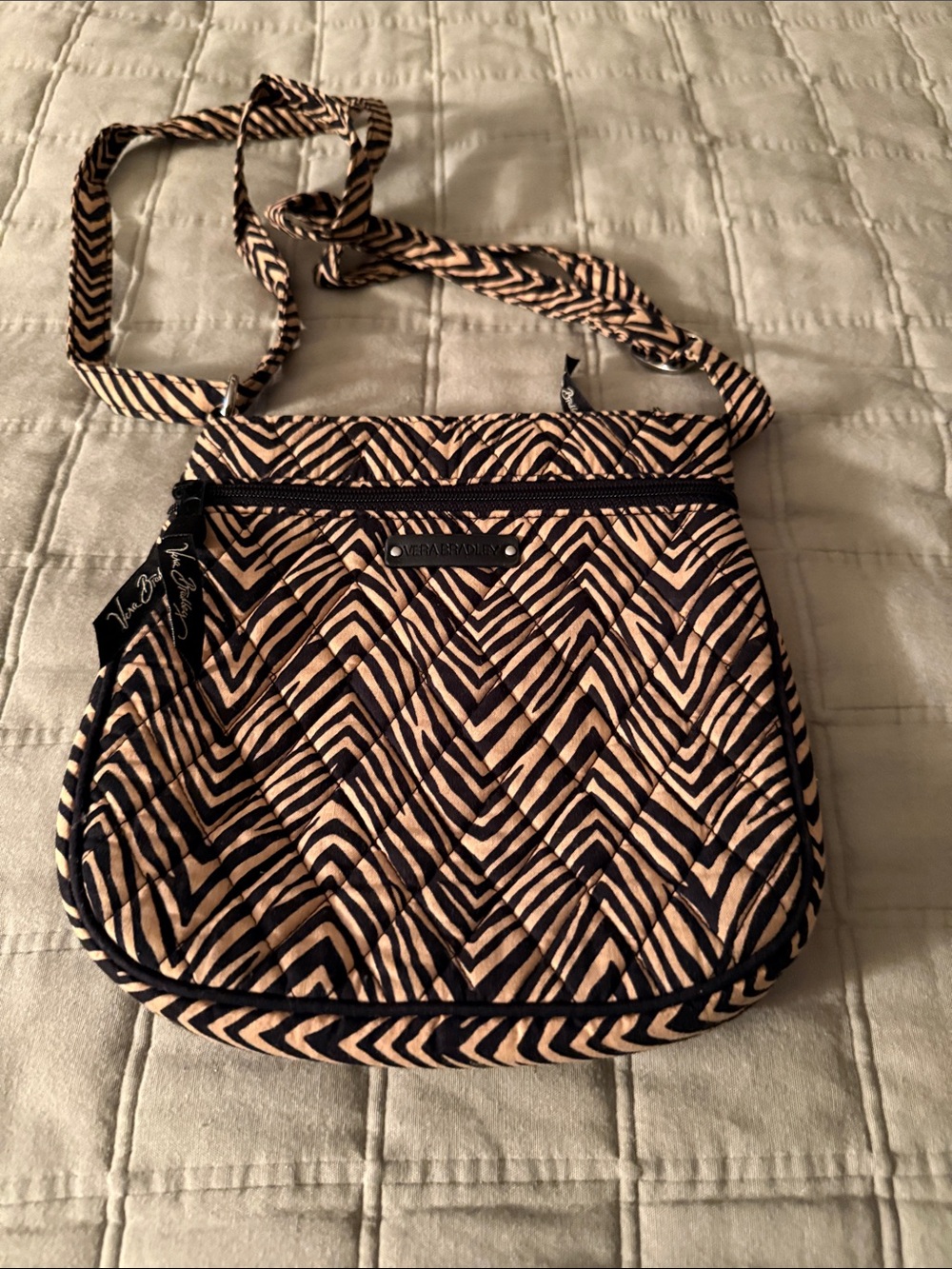 Vera Bradley Black and Tan Chevron Quilted Crossbody Bag